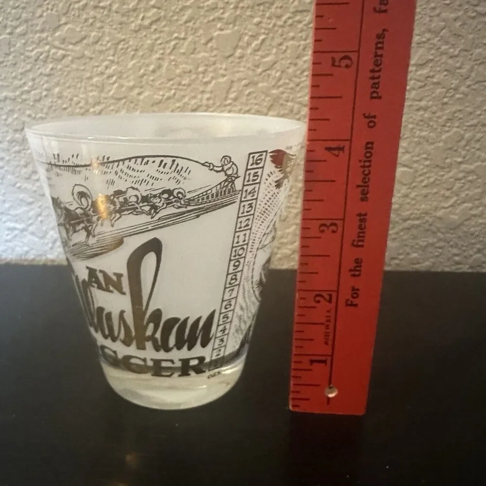 Vintage Frosted Glass 16 Oz Alaskan Jigger  Gold MCM Vintage 50s‎